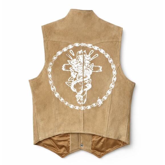 Levi's Jackets & Blazers - Vintage 70s Levi’s Tan Suede Leather Vest Western Graphic Back Size Medium